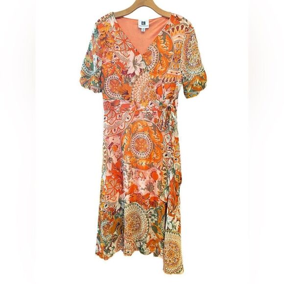 Vicky and Lucas Sz M Orange Paisley Ruffle Side Tie Cottagecore Liberty Dress - Picture 3 of 10